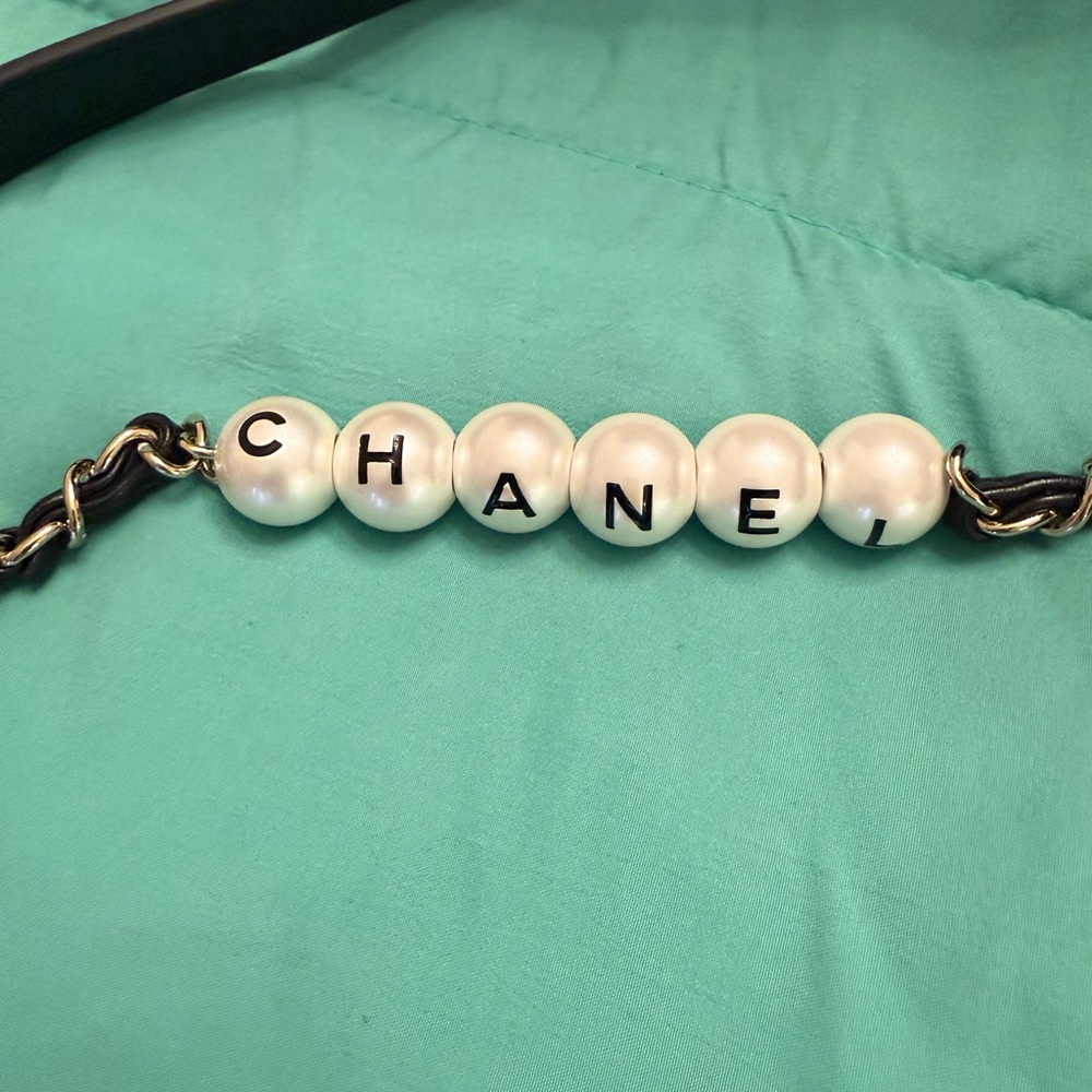 CHANEL RARE - Black and Pearl Bead Chain Belt Bag